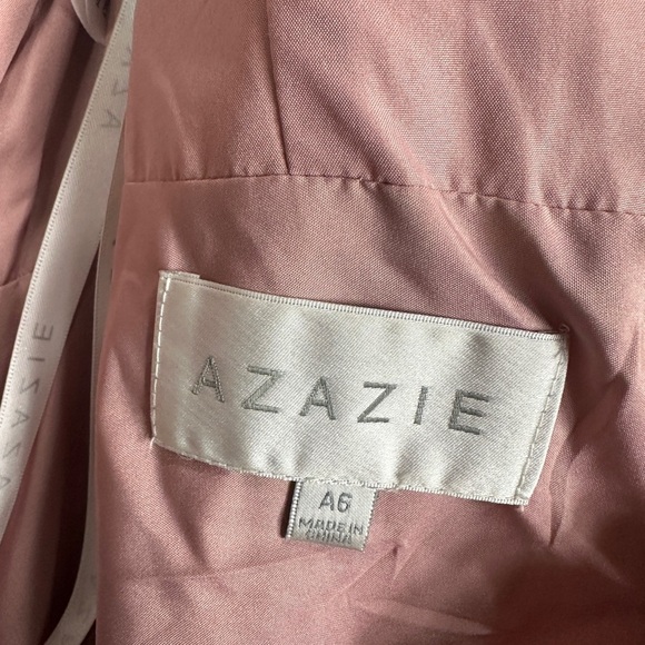 Azazie Dusty Pink Floor Length Front Slit Deep V Neck Bridesmaid Dress Sz 6 GUC - Picture 3 of 10